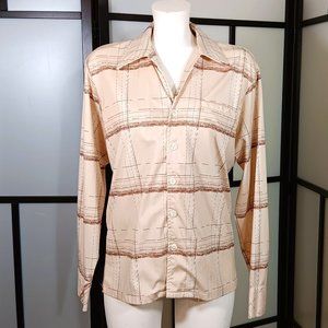 Vintage 70s Beige Disco Polyester Geometric Top by Davinci Presents Delfina